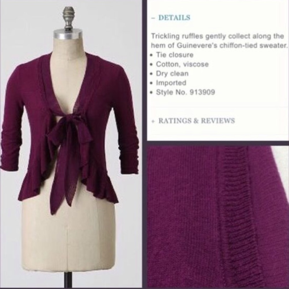 Anthro Guinevere snow melt purple ruffle cardigan